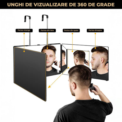 Oglinda Pliabila Elindor® cu LED, Anti-Aburire, Sticla HD, USB, Baterie 1500mAh , Vizualizare Completa 360°, Negru