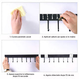 Suport de Perete Elindor® pentru Ustensile de Bucatarie, cu 8 Carlige, Lipire cu Adeziv, fara Gauri, Depozitare Tacamuri, Suport Metalic, Accesorii Organizare, Economisire Spatiu, Organizator de 40 x 3.5 cm, Negru