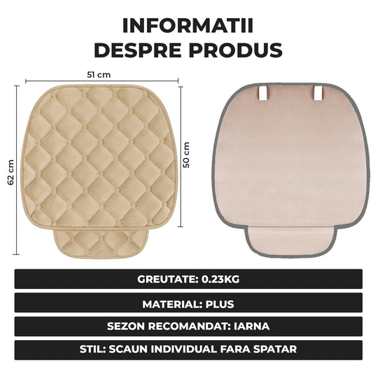 Set 2 Huse Universale Bej de Scaune Auto Elindor®, Anti-Alunecare, Husa Sezut Scaun Sofer din Plus, Bumbac, Matase Elastica, Design Premium pentru Interior Masina, 51x50 cm