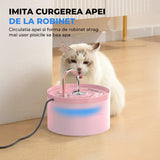 Fantana de Apa pentru Pisici Elindor® 2L cu Robinet Imitat Filtru Carbon Activ si Iluminare LED Ultra Silentioasa Design Compact, Roz