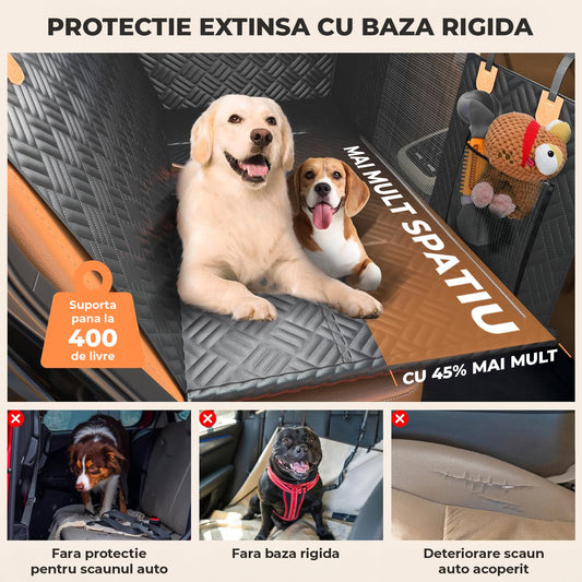 Husa Scaune Auto Elindor® pentru Protectie Scaun Sezut / Spatar si Transport Animale, Caini si Pisici, Universala, Ofera Protectie Pentru Bancheta Spate Masina Taxi/Ride Sharing, Impermeabila, Antialunecare, Antizgarieturi, 130x68x60 cm, Negru