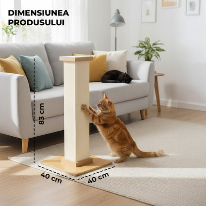 Ansamblu de Joaca Elindor® pentru Pisici, Post pentru Zgariat din Sisal, Stalp pentru Ascutit Gheare, Baza din Lemn, Accesorii Animale de Companie, Montare Usoare, 40.6 x 40.6 x 81.3 cm, Bej