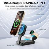 Încărcător Wireless 3in1 Elindor®, 15W, MagSafe, Pliabil, Negru