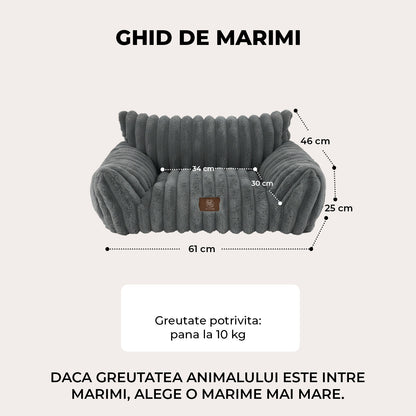 Pat Confortabil pentru Caini si Pisici Elindor® Tip Canapea, Culcus Moale Antiderapant, cu Husa Detasabila din Microfibra Lavabila la Masina, Potrivit pentru Caine si Pisica de Talie Mica, Ideal in Orice Anotimp, in Casa, 61 x 46 x 25 cm, Gri