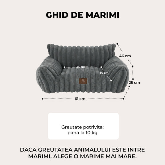 Pat Confortabil pentru Caini si Pisici Elindor® Tip Canapea, Culcus Moale Antiderapant, cu Husa Detasabila din Microfibra Lavabila la Masina, Potrivit pentru Caine si Pisica de Talie Mica, Ideal in Orice Anotimp, in Casa, 61 x 46 x 25 cm, Gri