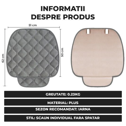 Set 2 Huse Universale Gri de Scaune Auto Elindor®, Anti-Alunecare, Husa Sezut Scaun Sofer din Plus, Bumbac, Matase Elastica, Design Premium pentru Interior Masina, 51x50 cm