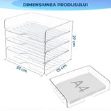 Set 4 Tavi de Depozitare Elindor® Cutii pentru Documente, Cutie cu 4 Compartimente Detasabile, Organizator de Birou, Potrivit si pentru Baie, Living, Bucatarie, pentru Creioane, Hartii, Rechizite, Pixuri, Suport Multufunctional, 33 x 25 x 27 cm, Transpare
