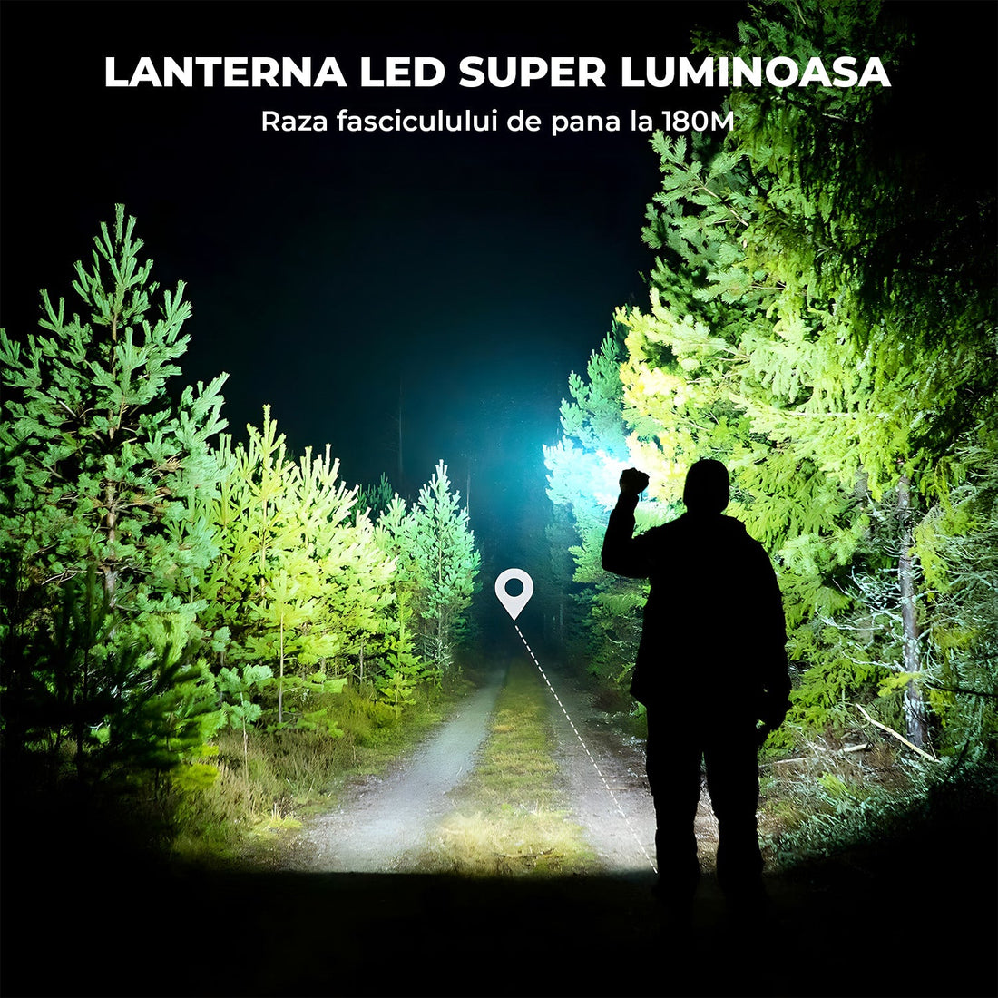 Lanterna LED MIni Neagra Elindor® Profesionala, Extra Luminoasa, 2000 Lumeni, cu Acumulator / Baterie Reincarcabila (USB C), Design Tactic Militar, 4 Moduri, Fascicul cu Zoom, Rezistent la Apa, Multifunctionala, pentru Pescuit, Plimbari, Drumetii,