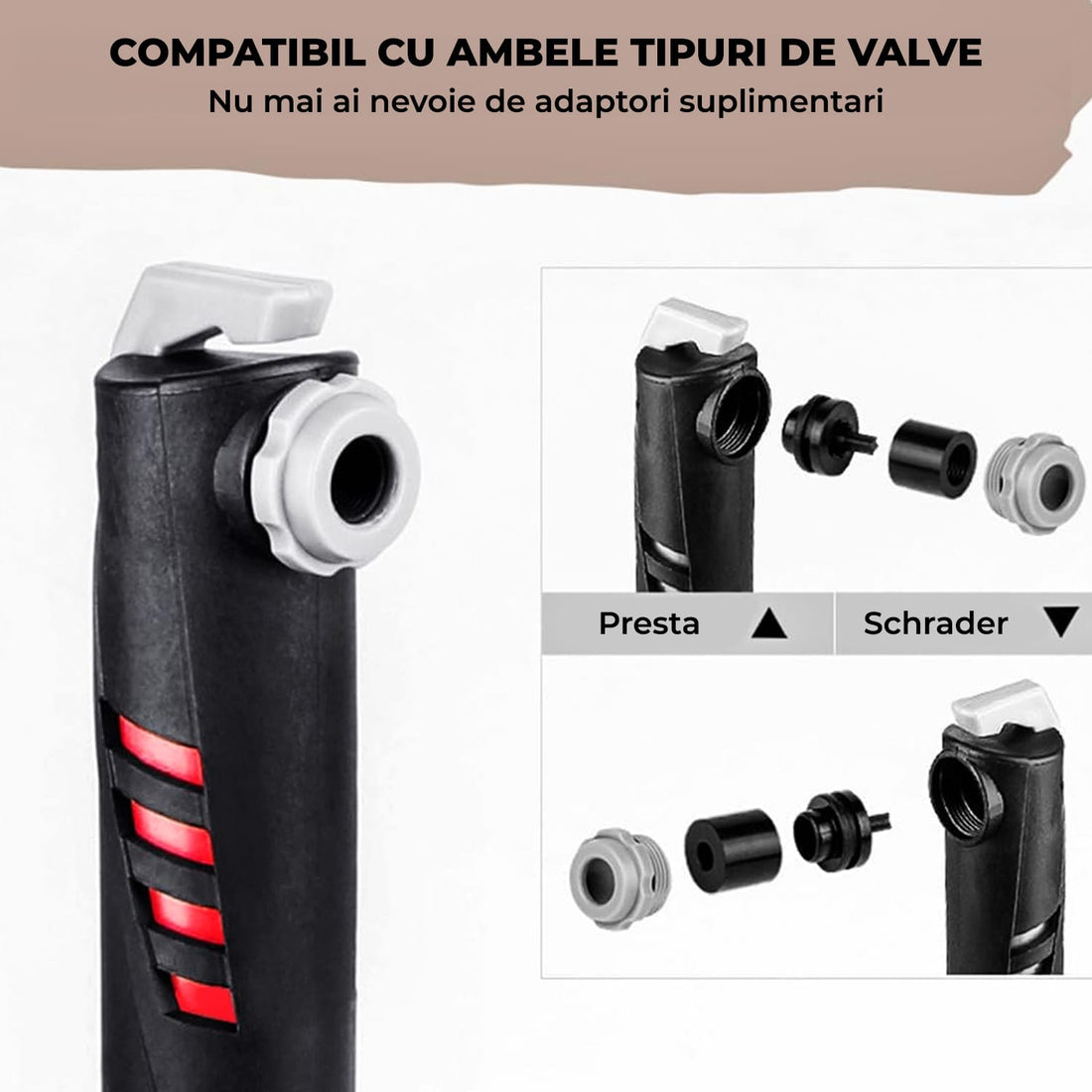 Pompă Portabilă Bicicletă Elindor® 120 PSI, Neagră