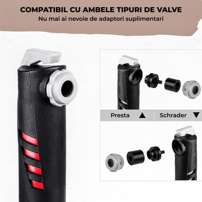 Pompă Portabilă Bicicletă Elindor® 120 PSI, Neagră