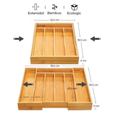 Organizator Extensibil Elindor® din Bambus, pentru Depozitare Tacamuri si Ustensile de Bucatarie, Furculite, Linguri, Cutite, 7 Compartimente, Sertar 25.5-39.4 cm, Suport Ajustabil, Separator Sertare Spatios, Accesorii Organizare
