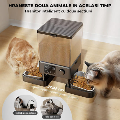 Dispenser Hranitor Automat Elindor® Dual, 5L, Boluri din Inox, Alimentare Dublă, Negru