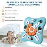 Puzzle Inteligent Elindor® pentru Caini si Pisici cu Sunet si Compartimente Recompense si Hrana, Rotire 360, Albastru