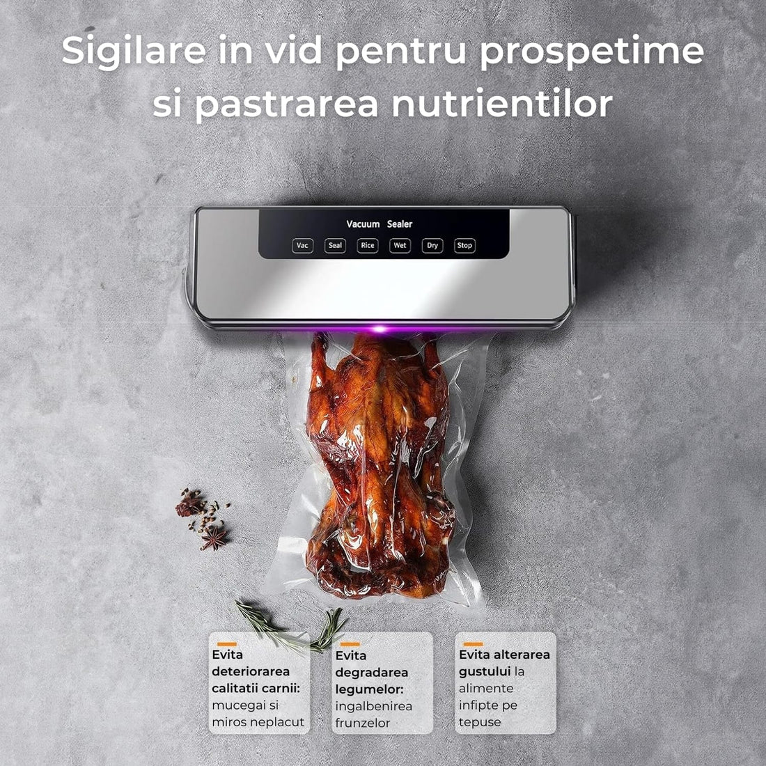 Aparat de Vidat Alimente Elindor®, 10 Pungi Incluse, Design Automat, Moduri Uscat și Umed