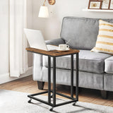 Masa de Cafea Laterala Elindor® in Forma de C, Design Industrial, Ideala pentru Living, Birou, Dormitor, Mobila mUltifunctionala, Moderna, Greutate Maxima Suportata 25 kg, Roti Detasabile Incluse, 50 x 35 x 60 cm, Maro / Negru