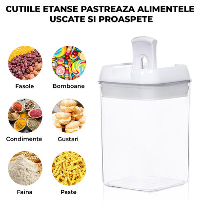 Set 7 Recipiente Etanse Elindor® pentru Alimente Uscate, Capace AirTight, Transparent