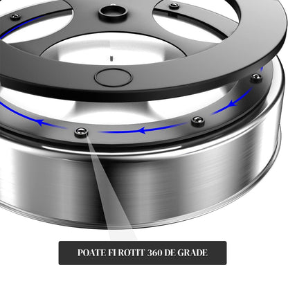 Organizator Rotativ 360° Elindor®, Otel Inoxidabil 304, 1 Nivel, Pentru Condimente, Cafea, Ceai, Borcane, Sticle, Produse Cosmetice, Accesorii Baie, Mirodenii, Dulapuri, Sertare, Bucatarie, Baie, Birou, Suprafata Antiaderenta, 19.5x6 cm, Argintiu