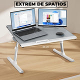 Masa Pliabila pentru Laptop Elindor®, Multifunctionala, Ajustabila din Piele PVC, Birou Portabil cu Sertar de Depozitare si Suport pentru Carte, Inaltime intre 27-38 cm, Gri
