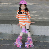 Role Reglabile Elindor® pentru Copii, Fete si Baieti, 4 Roti cu Lumini Quad, Ajutatoare, Rotile din Silicon, Rulmenti ABEC-7, Aluminiu / Poliuretan, Marimea L, 37-39, Model Unicorn, Mov