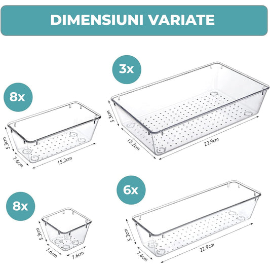 Set 25 Organizatoare Elindor® Transparent pentru Sertare