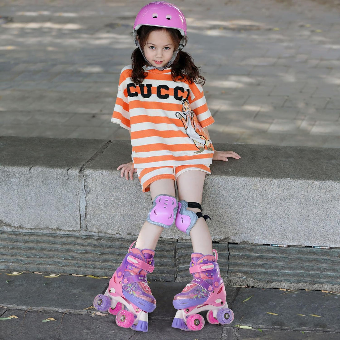 Role Reglabile Elindor® pentru Copii, Fete si Baieti, 4 Roti cu Lumini Quad, Ajutatoare, Rotile din Silicon, Rulmenti ABEC-7, Aluminiu / Poliuretan, Marimea S, 28-31, Model Unicorn, Mov