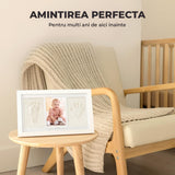 Kit Amprenta Bebe cu Lut Non-Toxic si Rama Foto Elindor® Personalizabil, pentru Maini si Picioare, Cadou Ideal pentru Botez, Zi de Nastere si Baby Shower, Set Complet cu Etichete, Pigment si Cutie de Cadou, Design Elegant, Alb