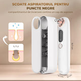 Aspirator Puncte Negre Elindor® 5 Trepte de Aspirare si Extractie pentru Fata, 4 Capete de Schimb, Tehnologie Vacuum pentru Ingrijire Ten, Extractor Sebum si Cosuri, Aparat Reincarcabil USB pentru Ingrijirea Tenului, Alb