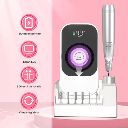 Freză de Unghii Elindor®, Portabilă, 40000RPM, Multifuncțională, Alb