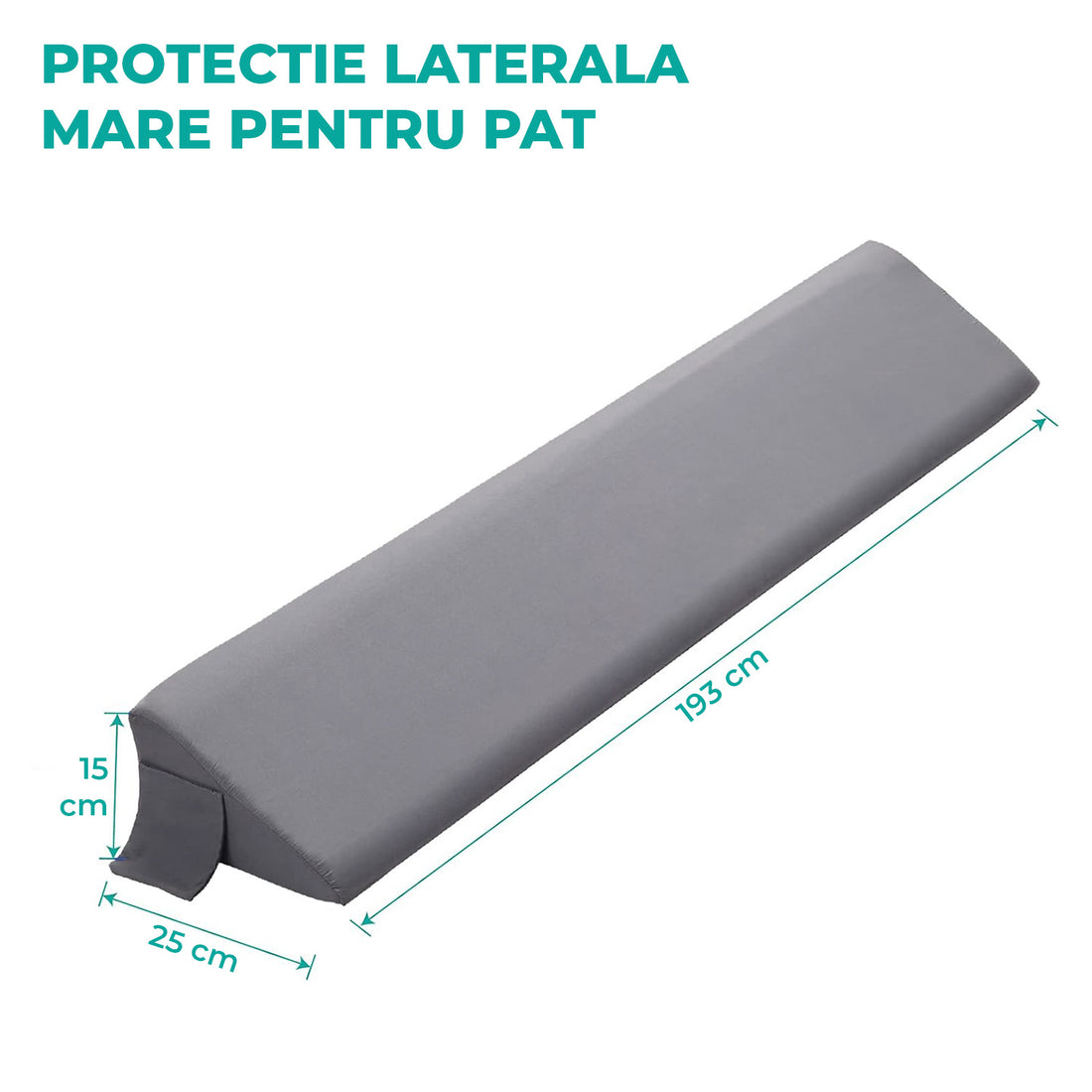 Perna Ortopedica Triunghiulara Elindor® pentru Pat, Perna din Spuma Densa, Suport Spate, Cap, Post-Operator, Anti-Reflux, Antisforait, Antirid, Husa Detasabila cu Fermoar, 193 x 25 x 15 cm, Gri