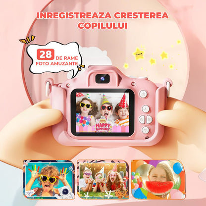 Cameră Foto Digitală Elindor® pentru Copii, Model Unicorn, 48MP, 1080P HD, Roz