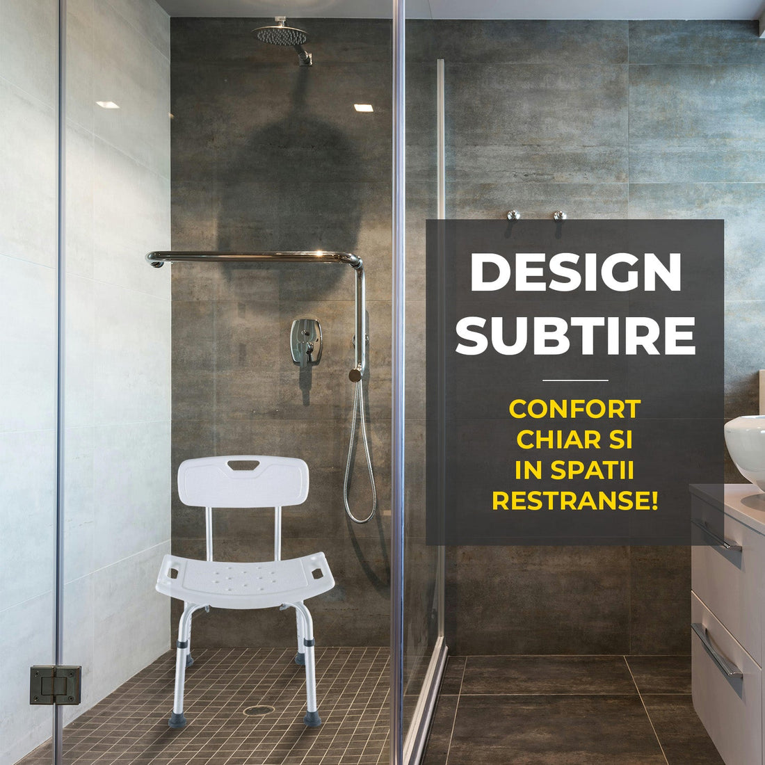 Scaun de Dus Elindor® cu Design Ergonomic si Capacitate 130 Kg, Reglabil pe Inaltime,Perfect pentru Siguranta in Baie, Alb