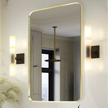 Oglinda Dreptunghiulara Elindor®, Margini Rotunjite, Reflexie HD, Sticla Premium, 75x55 cm, Auriu