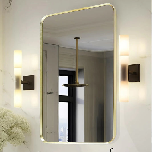 Oglinda Dreptunghiulara Elindor®, Margini Rotunjite, Reflexie HD, Sticla Premium, 75x55 cm, Auriu