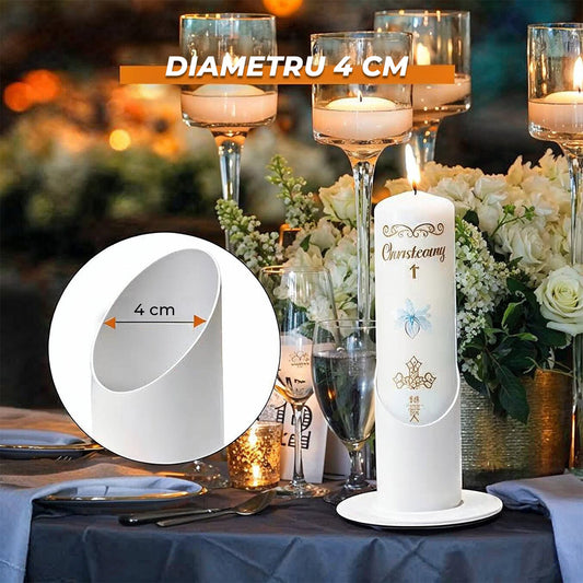 Suport Metalic pentru Lumanare Elindor®, Stil Minimalist, Ideal pentru Evenimente si Ambient, Material Durabil, Set de Spatiu pentru Decor, Suport Lumanare Elegant de Masa pentru Botez, Cununie, Aranjamente, Alb