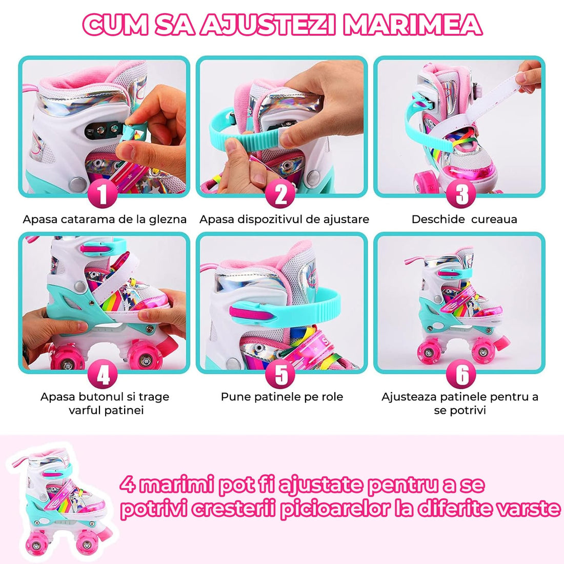 Role Reglabile Elindor® pentru Copii și Adulți, M, Roz