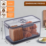 Cutie Depozitare Alimente Etansa Elindor® cu Supapa de Aer, Scala de Timp, Tava Scurgere si Capac Rezistent, Gri