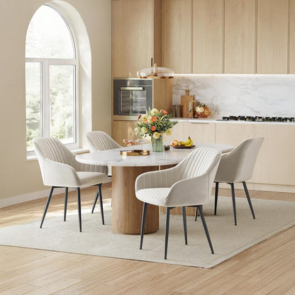 Set 2 Scaune Elindor® Ergonomice, Design Contemporan, Scaun cu Spatar si cu Manere, din Catifea cu Picioare Metalice Negre, Potrivite pentru Living, Bucatarie, Birou, Dormitor, Latime Sezut 49 cm, 55.5 x 43 x 83 cm, Bej Deschis