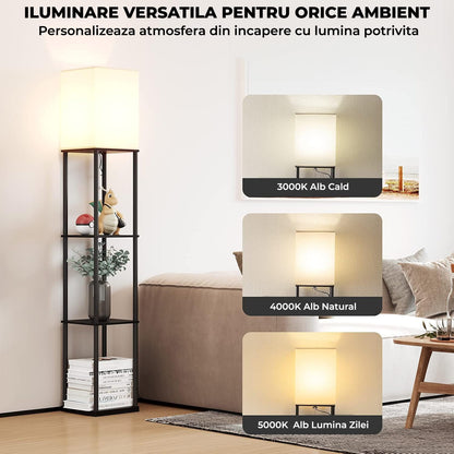Lampa Podea Elindor® cu Rafturi și Lumina Reglabilă, Neagră