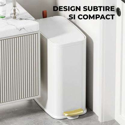 Coș Gunoi Elindor®, Subțire, Metalic, Compact, 10 Litri, Alb