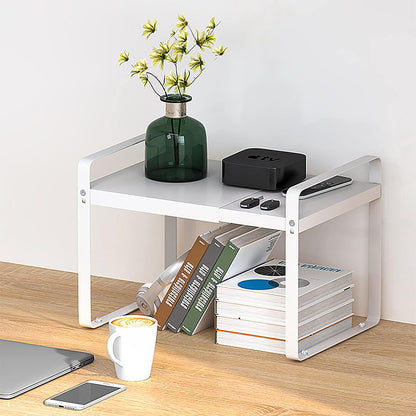 Raft Elindor® din Inox, Extensibil pentru Bucatarie, Organizator Metalic Reglabil, Ideal ca Etajera Depozitare in Camara sau Birou, Perfect pentru Condimente, Vesela, Farfurii, Stabil si Compact, Polita pentru Obiecte Diverse, 36-60x26x28 cm, Alb