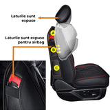 Set 2 Huse Scaune Auto Elindor®, Piele Ecologica, Impermeabile, Universale, Protectie Scaun Fata, Compatibile cu Masinile Sedan, SUV/Camionete, Accesorii Masina Interior, Negru/Rosu