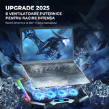 Cooler Laptop Elindor® cu 8 Ventilatoare Silentioase, RGB, Reglaj Inaltime, Afisaj Digital LCD, Suport Telefon, Negru