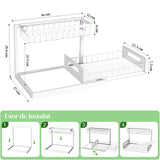 Organizator Multifunctional Elindor® 2 Nivele, pe Blat / in Dulap sub Chiuveta, Sertar Glisant, Suport Metalic Organizare, Ideal pentru Bucatarie, Baie, Camara, Bar, Raft cu Sertare Depozitare Legume, Fructe, Detergenti, Parfumuri, 36 x 27 x 28.5, Alb