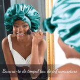 Boneta Satin Dubla Elindor® Pentru Protectia Parului, Banda Reglabila, Albastru Marin