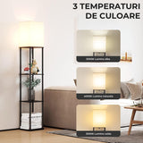 Lampa de Podea Elindor® cu Rafturi si Structura Solida, Abajur Textil si Lumina Reglabila in 3 Trepte de Culoare, Negru