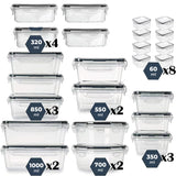 Set 24 Recipiente Alimente Elindor® Caserole pentru Depozitare, Frigider si Congelator, Inchidere Etansa, 7 Dimensiuni, Transparent