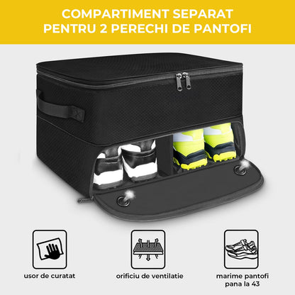 Organizator Portbagaj Auto Elindor® cu 2 Niveluri, Spatii pentru Pantofi, Haine si Accesorii, Negru