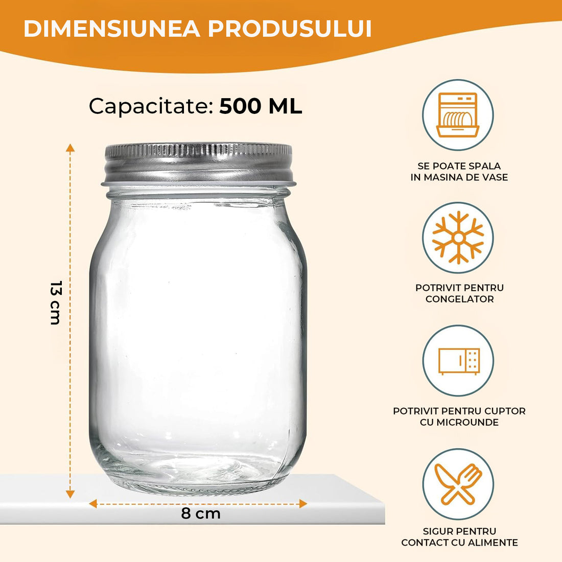 Set 6 Borcane din Sticla Elindor® cu Capac Ermetic, Borcan 500 ml Ideal pentru Miere, Dulceata, Condimente, Cafea, Zahar si pentru Fermentare Muraturi, Capace Metalice, Recipient Depozitare in Bucatarie, Transparent