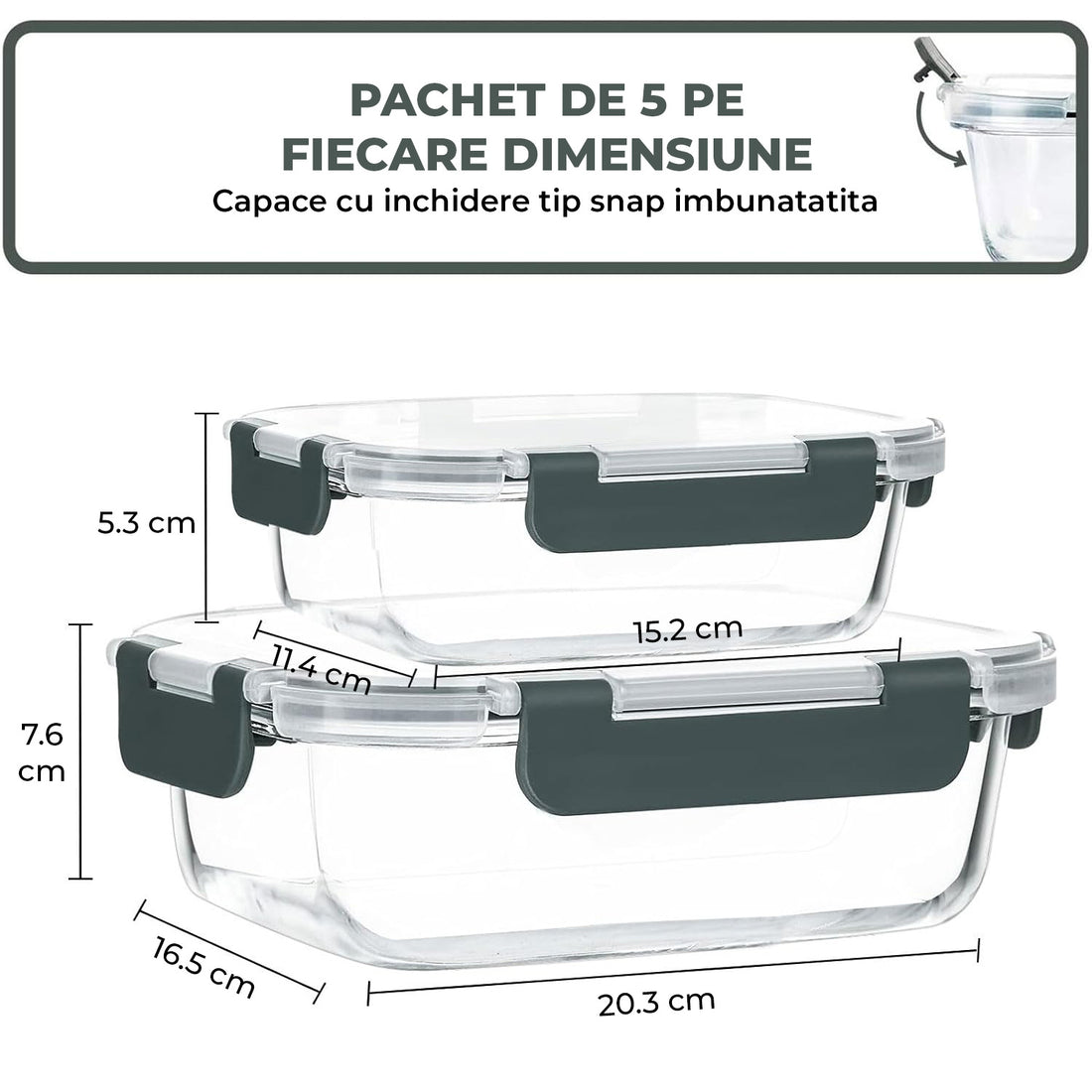 Set de 10 Caserole Elindor® din Sticla, Recipiente Ingrediente pentru Bucatarie, pentru Alimente Uscate, Recipient pentru Depozitare Cafea, Zahar, Paste, Cereale, Capac Etans, Potrivit pentru Congelator Transparent