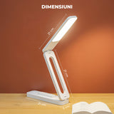 Lampa de Birou Elindor® Alba cu LED Integrat, Incarcare USB si cu Acumulator, 3 Moduri Lumina Camera Rece/Cald, Comanda prin Buton, Veioza Pliabila cu Brat Reglabil, Compacta si Portabila, pentru Birou, Dormitor, Hol, Living, 21 × 42 × 5 cm